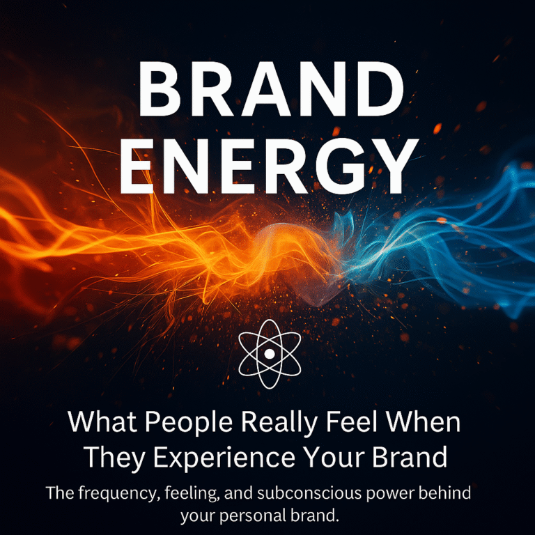 Brand energy as an emotional experience – red aura glow, human silhouette, subtle lightning and light beam motifs representing inner and outer alignment.